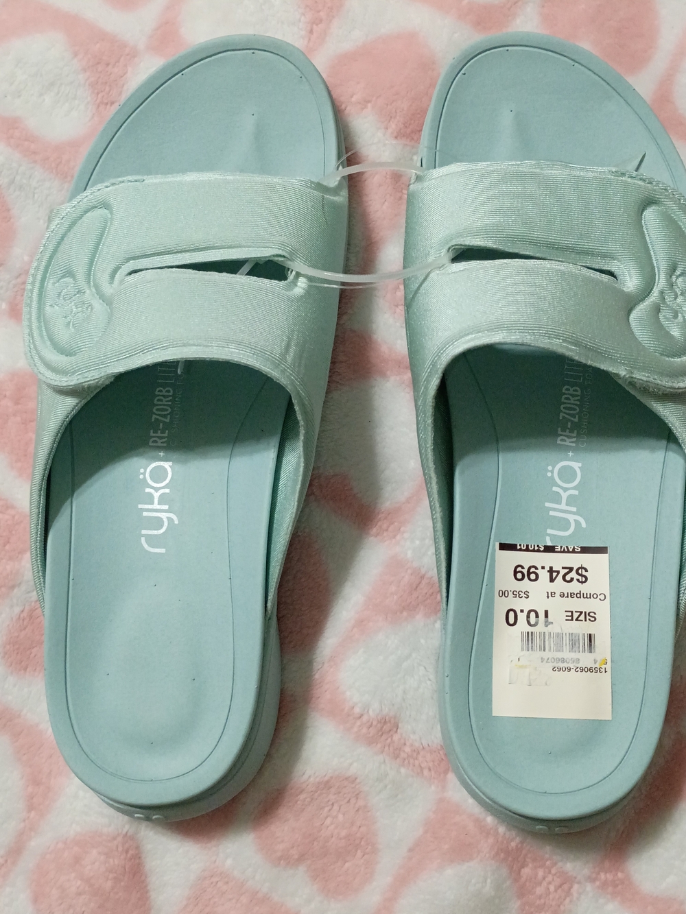 Ryka Mint Green Adjustable Slide Sandals